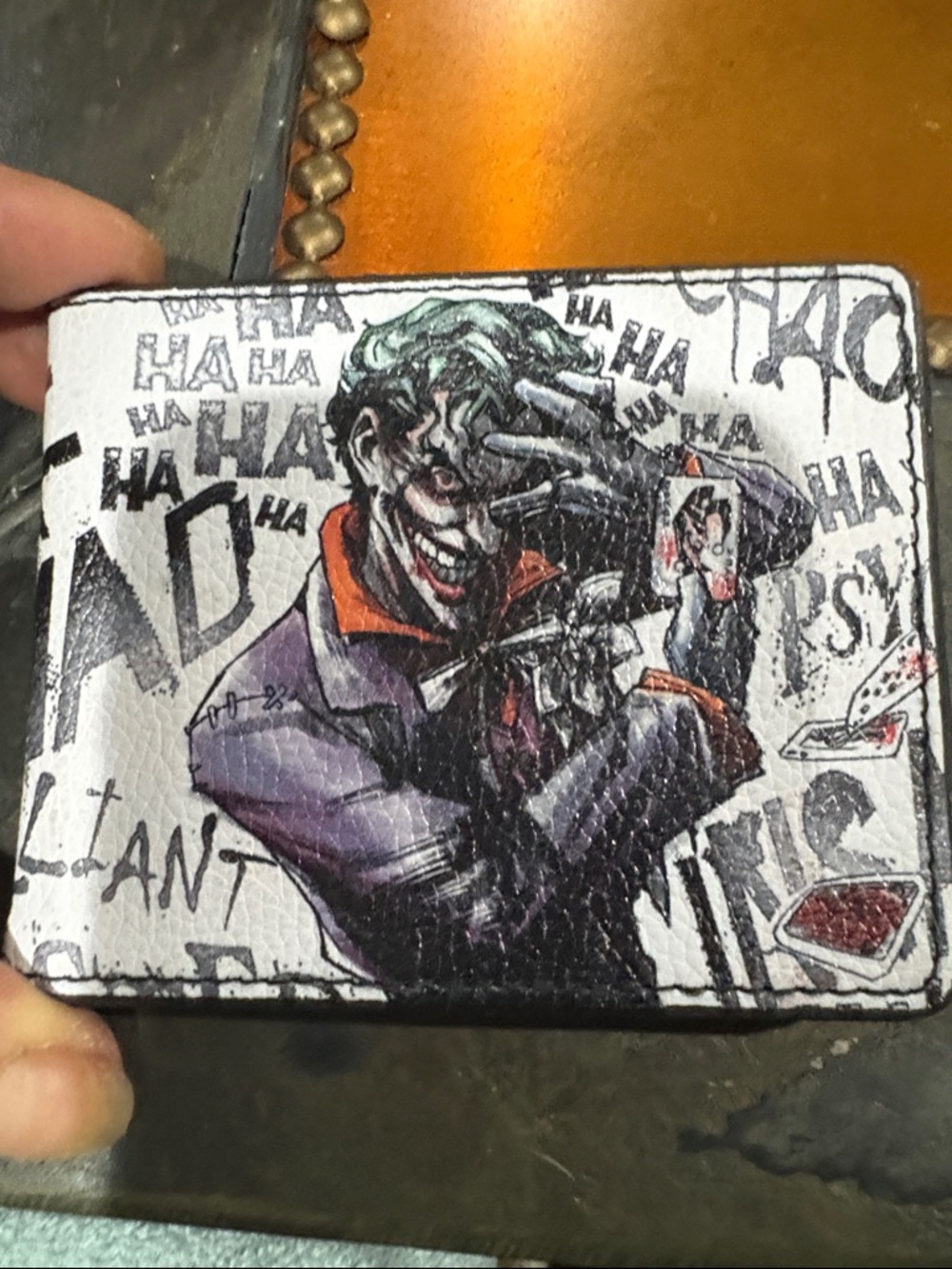 BUCKLE DOWN Graphic Joker Bifold Wallet in White with Purple & Green NWOT